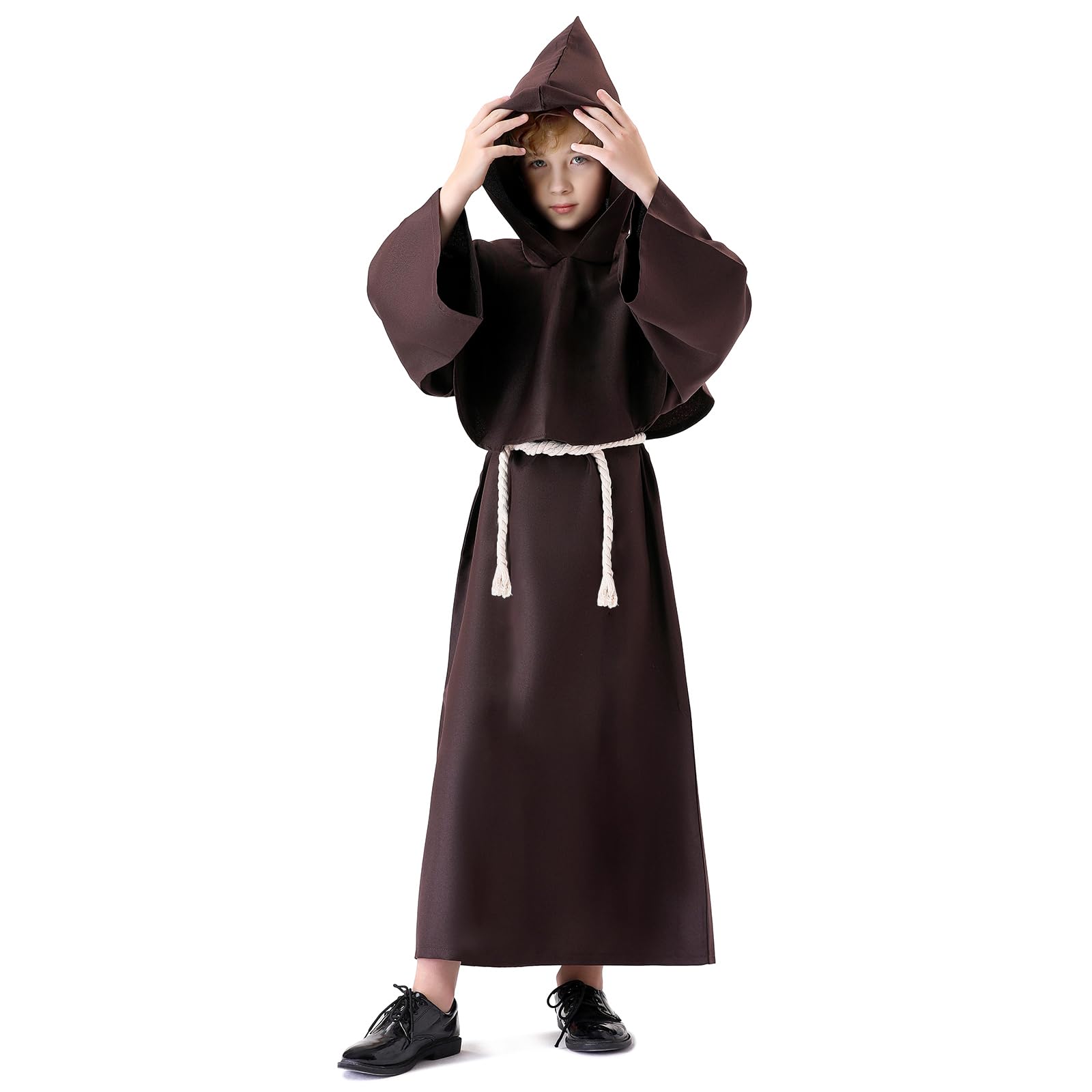 Costumi Halloween Bambini Costume Carnevale Veste Medievale con Cappuccio Croce e Corda Costumi Ideale per Bambini Halloween Carnevale