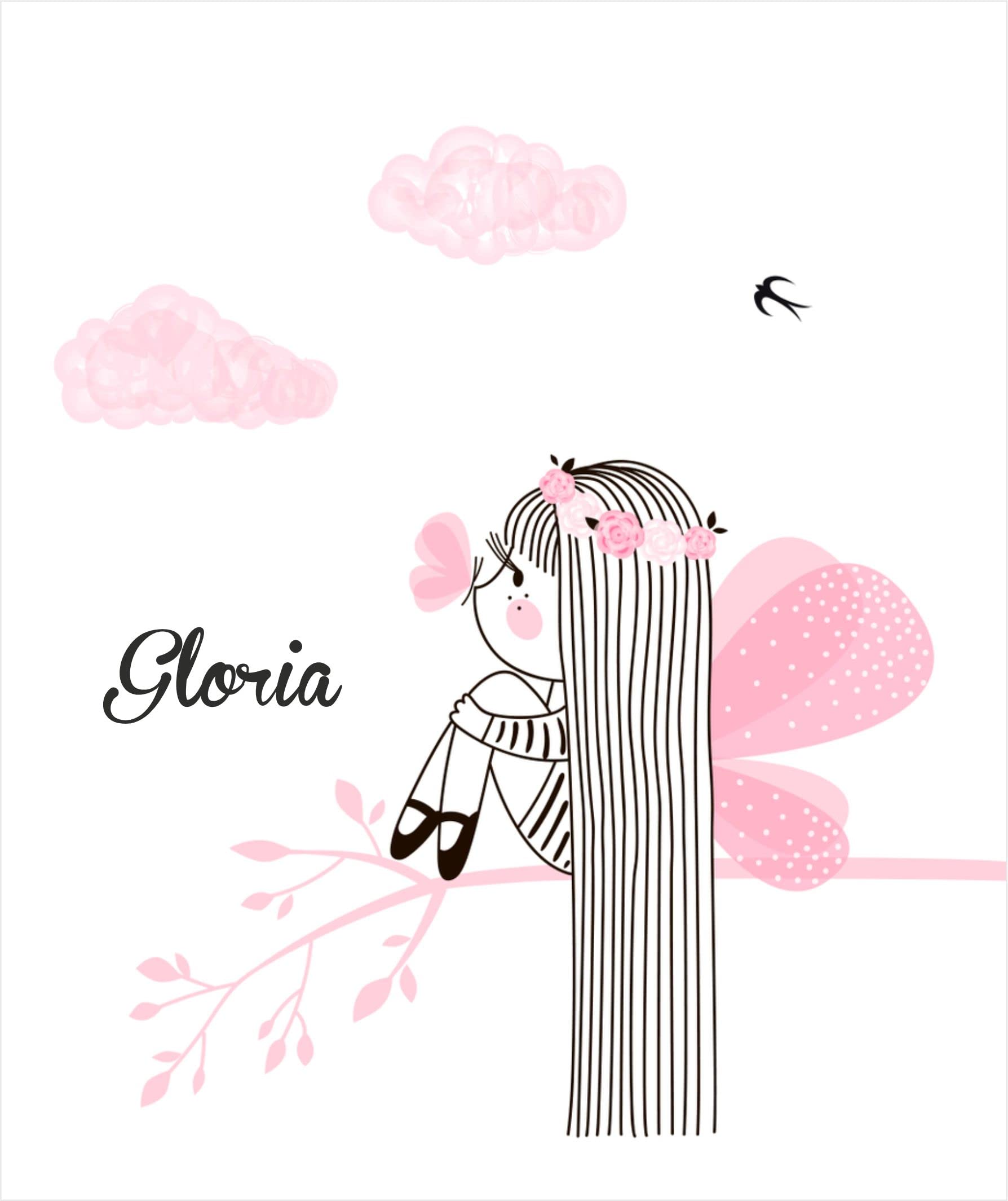Estor enrollable infantil niña personalizado con nombre | Hada en nubes rosa para niña | Cortina enrollable translúcida premium | Habitación bebé o juvenil chicas (40x60)