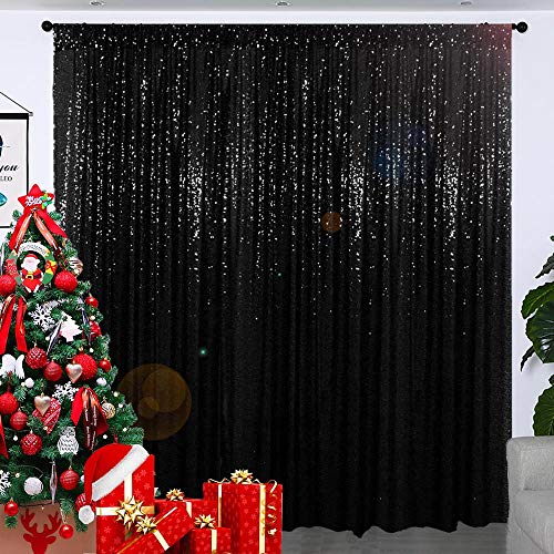 Partisout 6ftx6ft Sequin Glitter Photo Backdrop - Blackout Curtain for Wedding/Party Photography, Studio-Quality Sparkling Background with High Light Blocking (Black)