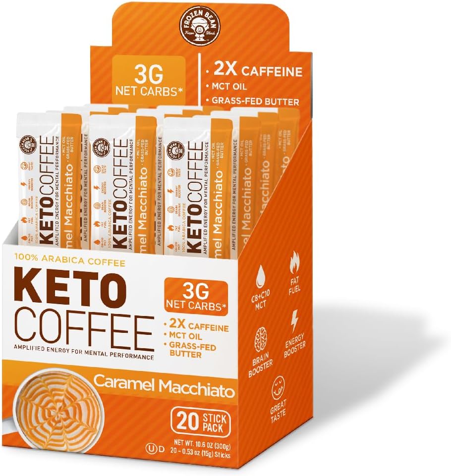 Caramel Macchiato Keto Instant Coffee Mix with Low Sugar, MCT Oils, Improves Focus and Energy, and Increase Metabolism - 20 Single Serve Sticks