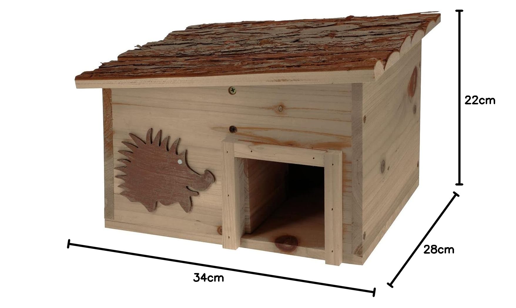 Hotel riccio in legno con tetto piatto, rettangolare, 34 x 28 cm, stabile e resistente alle intemperie, casetta per riccio