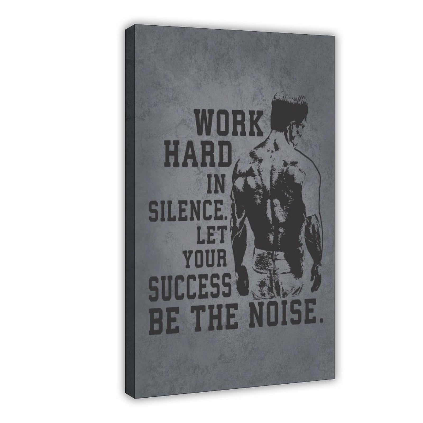 Póster motivacional con texto en inglés "Work Hard In Silence" con cita moderna de ejercicio físico para gimnasio, hogar, estudio, oficina, decoración de 60 x 90 cm