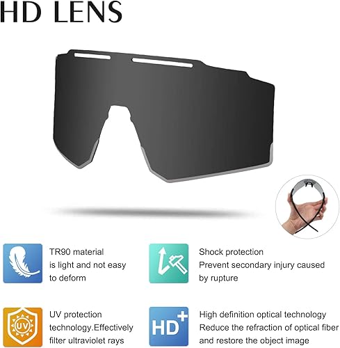 Miniatura 8 de OULAIQI Gafas de sol de ciclismo, polarizadas, para hombres y mujeres, con 1 lente o 3 lentes intercambiables, gafas de béisbol