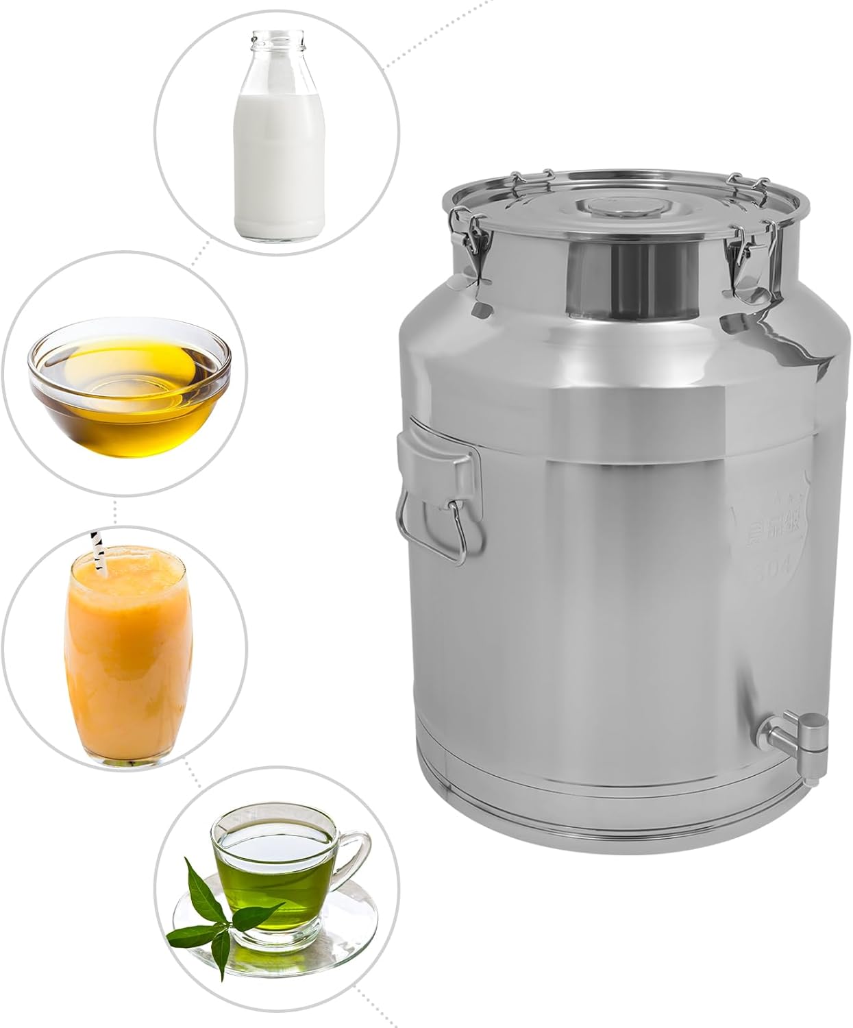 20Gal Stainless Steel Milk Can Bucket with Faucet, Heavy Duty Airtight Storage Container for Wine, Oil, Grain - Durable Drink Dispenser Tote Jug with Lid