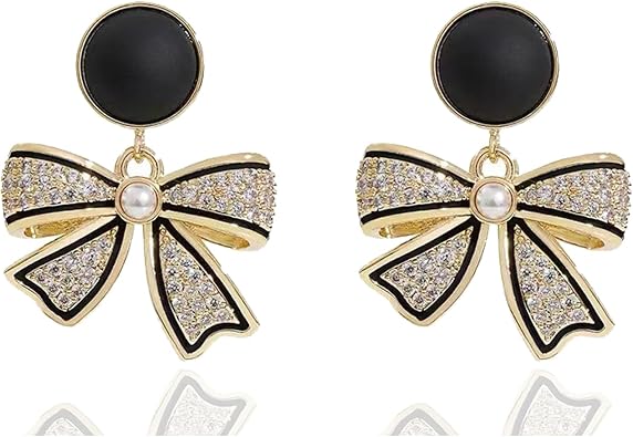 CSIYANJRY99 Trendy Bow Earrings for Women Rhinestone Bow Pearl Drop Dangle Earrings Gold Ribbon Bowknot Studs Christmas Stocking Stuffers 2025