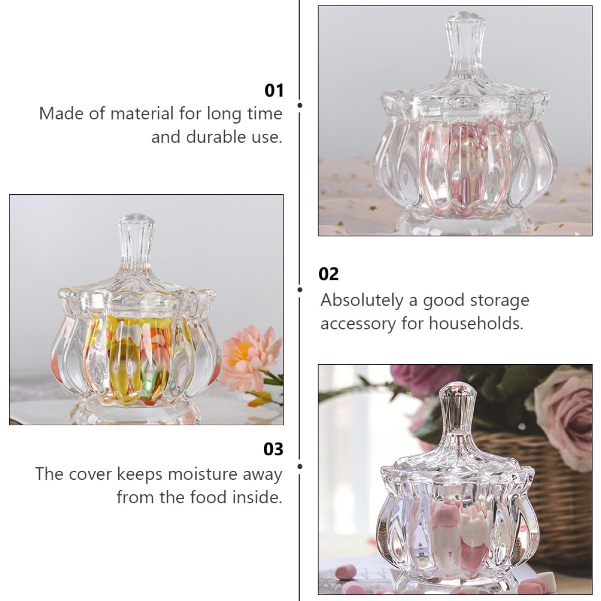VICASKY Lot de 2 Bonbonnières en Verre Transparent Couvercle, Récipients Alimentaires pour Rangement de Bonbons et Snacks, Pots Décoratifs Cuisine et Mariage, Bocal de Conservation