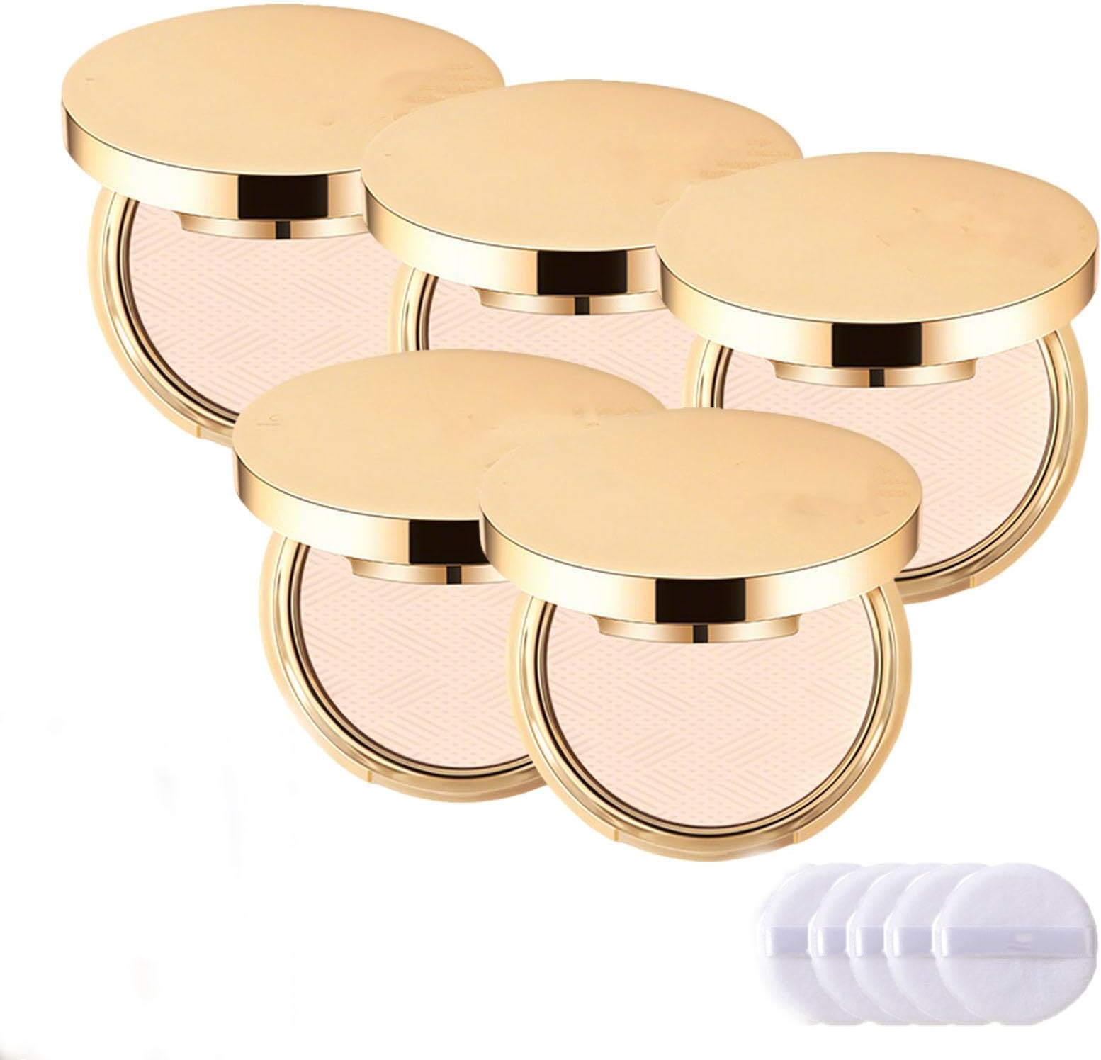 Waterproof Setting Matte Powder Compact, Matte Flawless Foundation Powder, Long Lasting Full Coverage, Lightweight Smooth, Portable Compact For Many Skins (01 Light,5pcs)