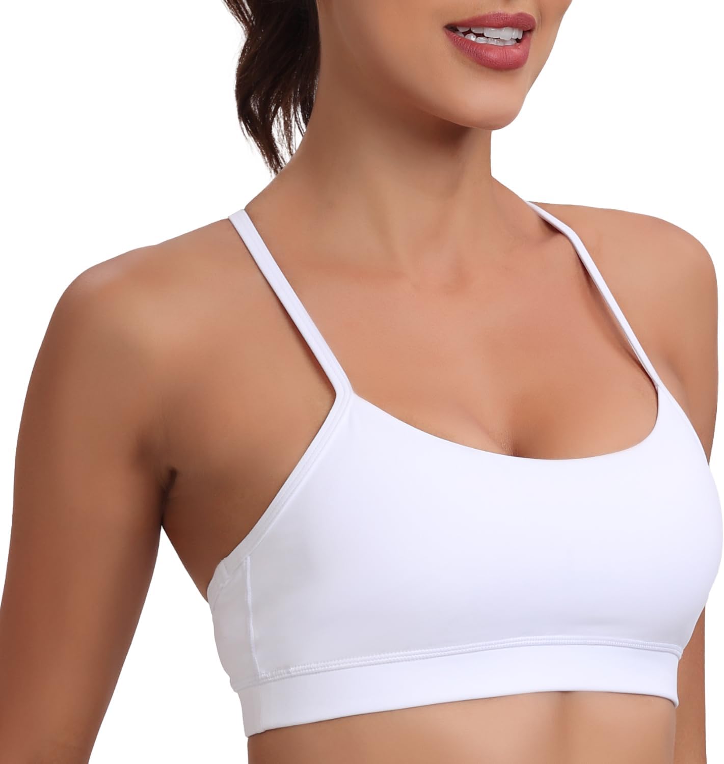 Women's 3-Pack Y-Back Sports Bra, Thin Spaghetti Strap Nylon Yoga Bra with Removable Cups, Light Support Bralettes - Image 2