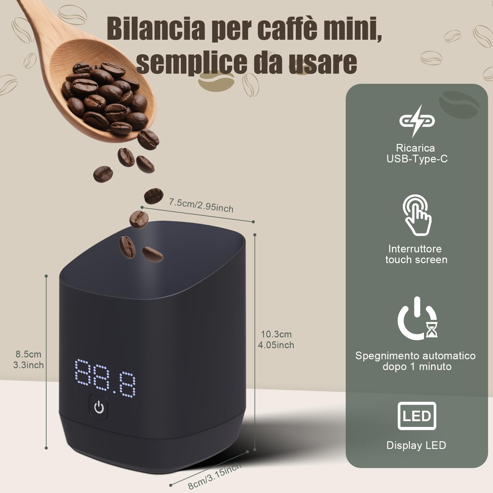 Bilancia di Precisione per Caffè | Misurazione Ultra-Precisa per Espresso, Precisione 0,1 g, Durata della Batteria: 60 Giorni | Bilancia con Display adatta per Caffè Espresso,Chicchi di Caffe, Spezie