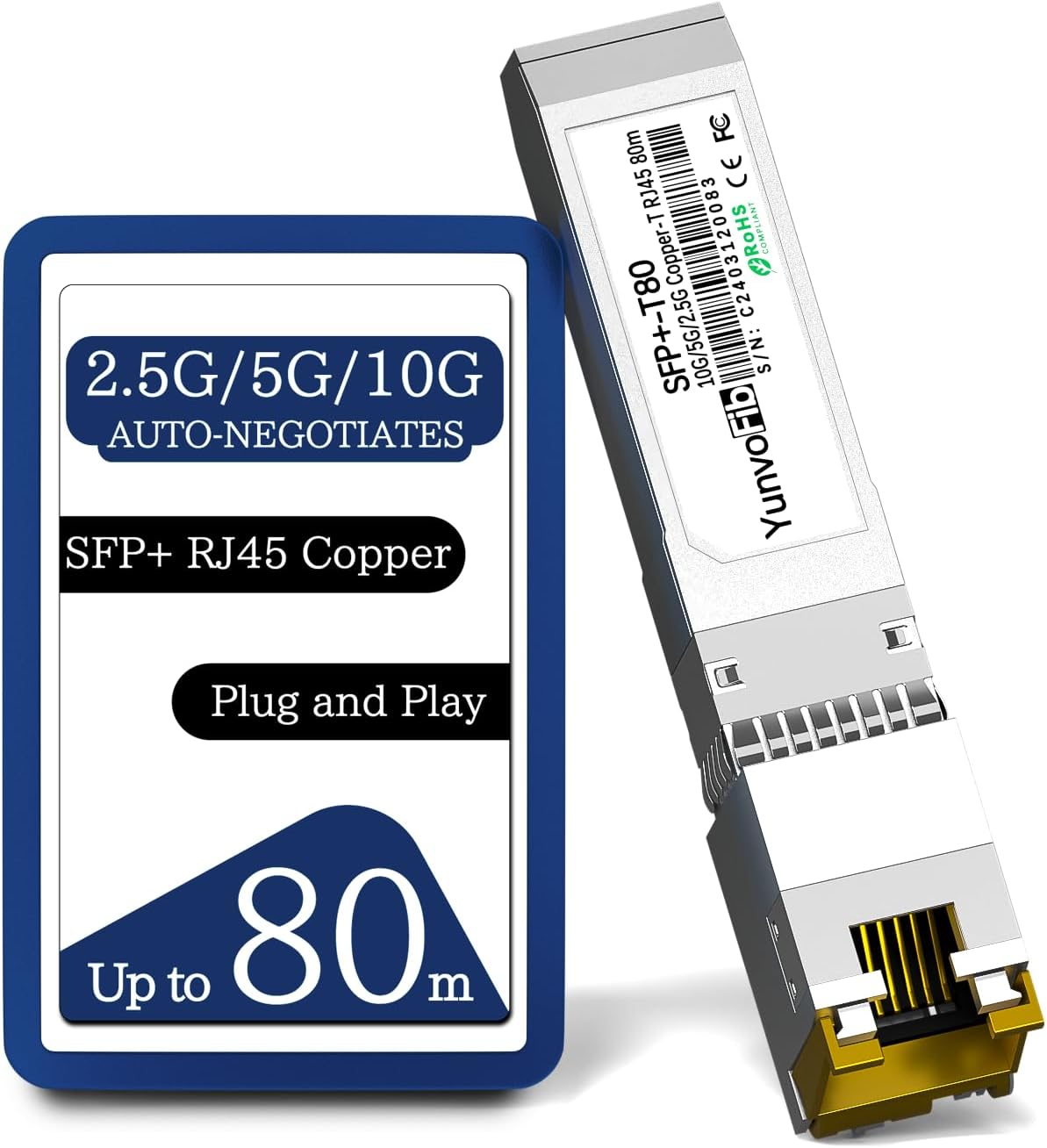 10GBASE-T SFP+ Copper 80m RJ45 Transceiver - 2.5G/5G/10G SFP+ to RJ45 Module, MSA Compliant Copper SFP+ Transceiver for Cisco D-Link Mikrotik Netgear Ubiquiti and More