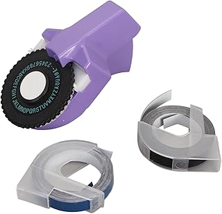 Embossing Label Maker Manual Portable Simple Operation 2 Rolls Tapes Embossing Principle Scrapbooking Embossing Label Printer (Purple)