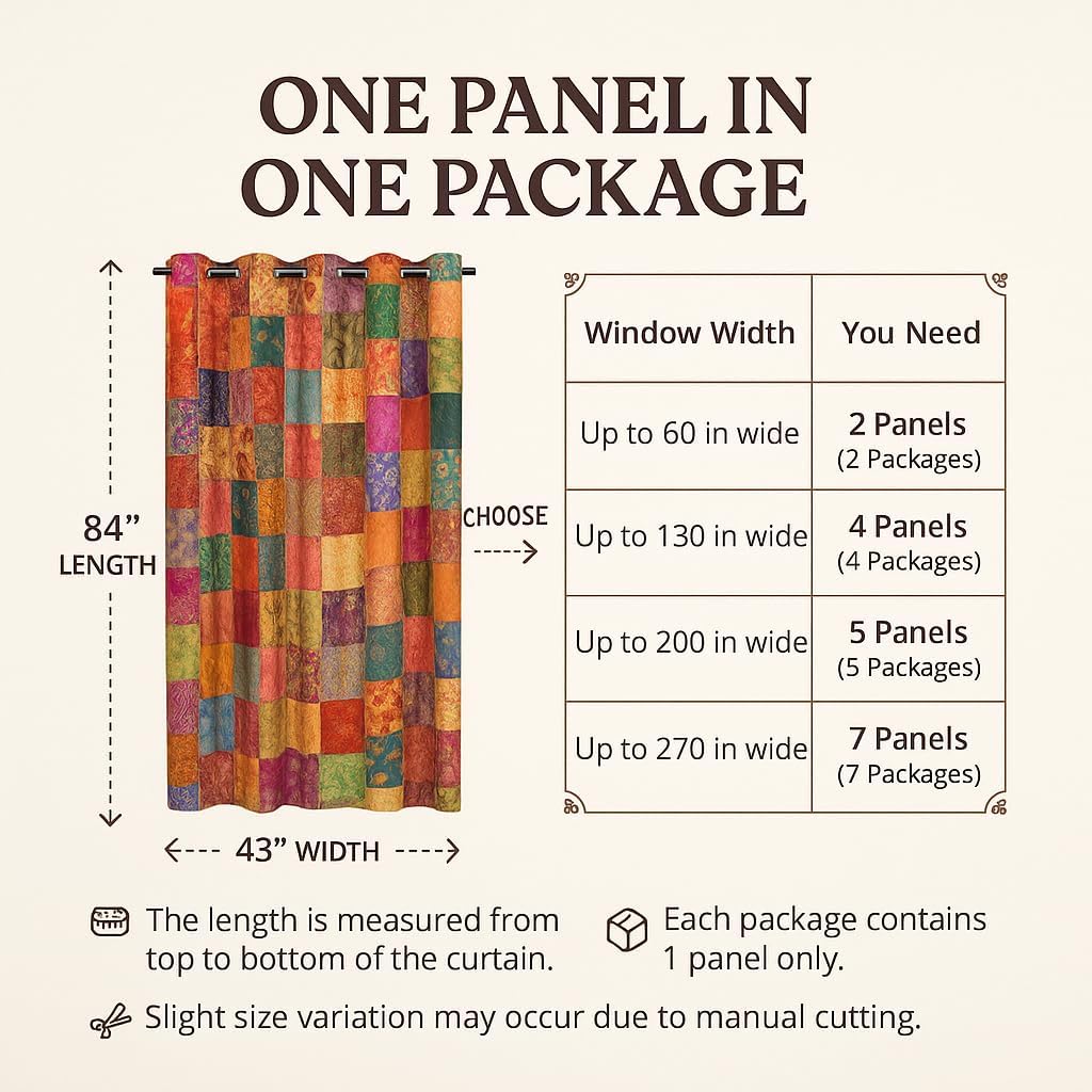 Assorted Sari Hippie Colorful Vintage Old Sari Curtains, Boho Patchwork Light-Filtering Window Treatment Saree, Silk Blend, 83" L x 43" W (Yellow)