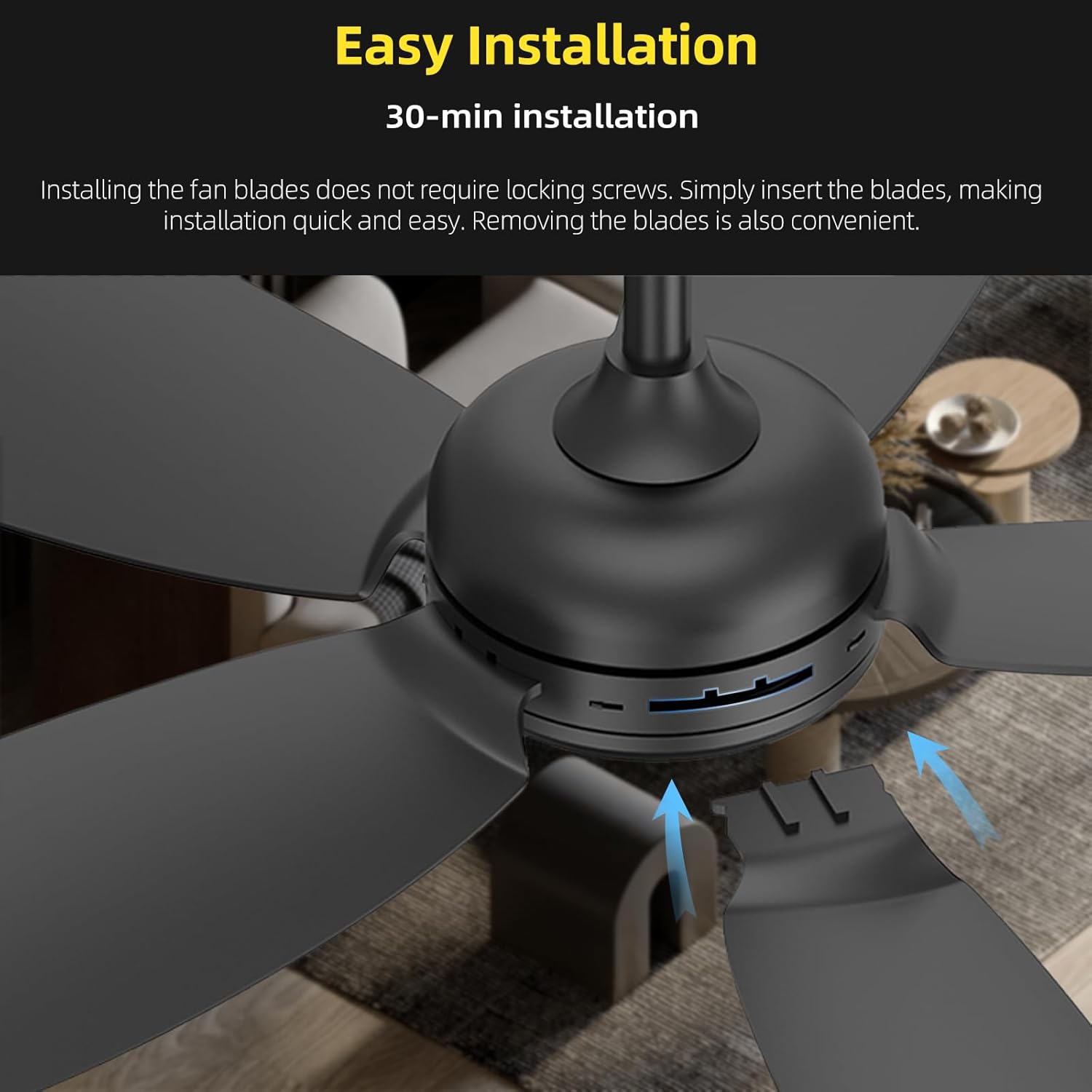 42 inch flush mount ceiling fan with light and Remote Control.5 Blade black ceiling fan flush mount,6 speed Quiet Reversible DC Motor,Low Profile Ceiling Fans for Living Room Bedroom