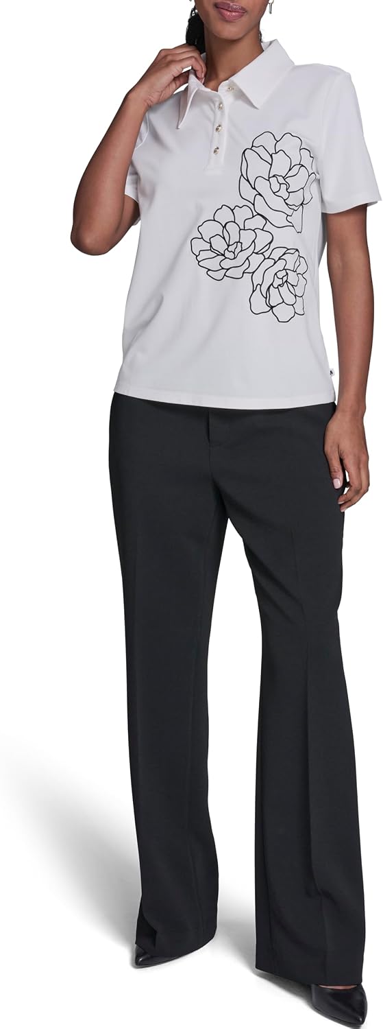 Karl Lagerfeld Women's Floral Embroidery Polo Top