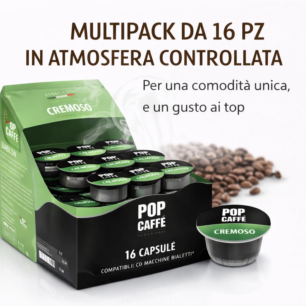 POP CAFFÈ 96 Capsule Compatibili Bialetti – Miscela Cremoso Intenso e Vellutato – Crema Densa e Persistente – Compatibili con Macchine Bialetti di Ultima Generazione