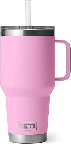 Miniatura 56 de YETI Rambler - Vaso de viaje con asa y tapa con pajilla, de 42 onzas, con aislamiento al vacío con asa, acero inoxidable, color azul ola grande Azul