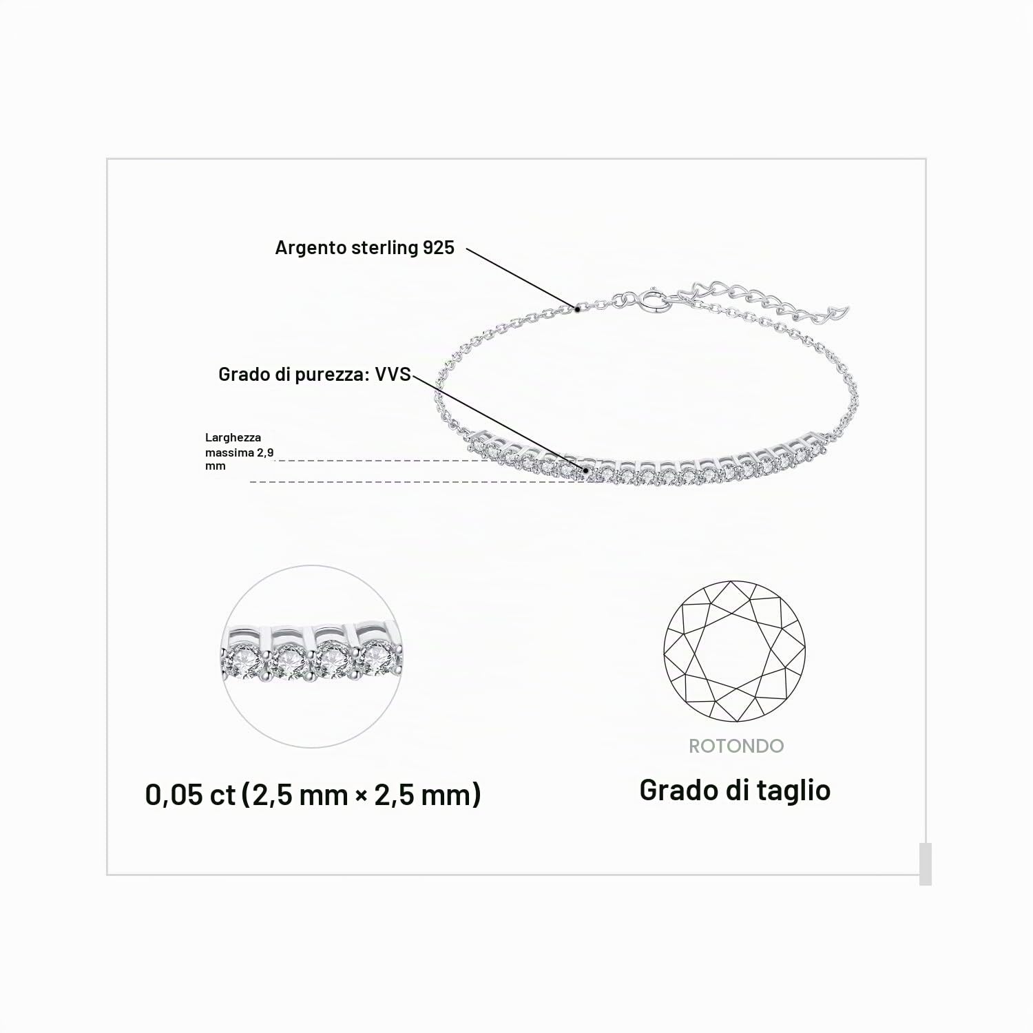 JewelryPalace Bracciale Donna Argento 925 con Creato Moissanite, Amor Eterno Braccialetto Donna con Pietra a Taglio Rotondo, Bracciale Catena in Tre Ori Anniversario Set Gioielli Donna