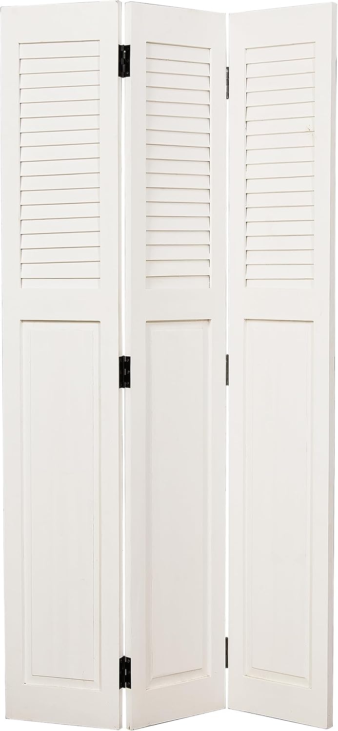 SOFE Wooden 3 Panel Room Dividers, 4.5 Ft Tall White Divider for Room Separation, Narrow Freestanding Louvered Privacy Screen, Folding Screen for Home, Office, Bedroom