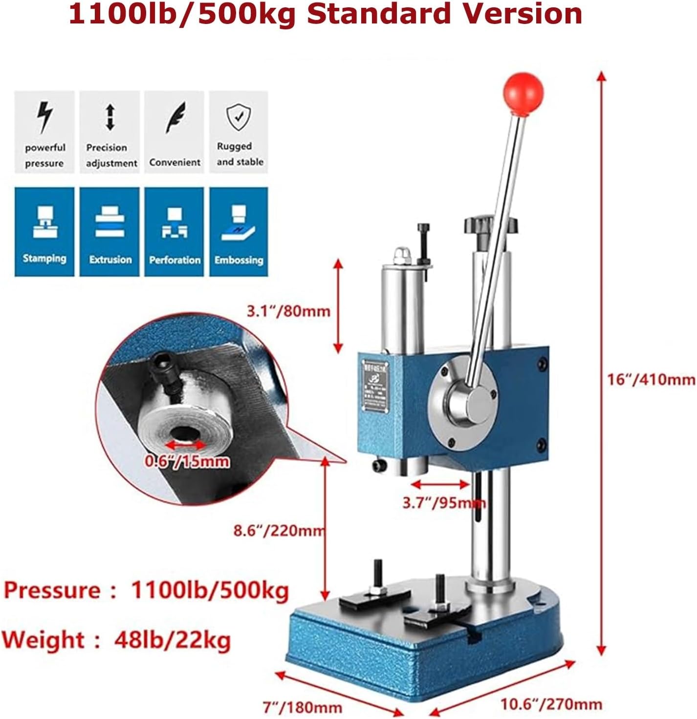 5 KN/0.5 T Spring-Loaded Manual Axial Press,Desktop Handheld Precision Punching Machine,Suitable for Metal and Non-Metal Stamping,Bending,Drawing,and Forming(Standard Version)