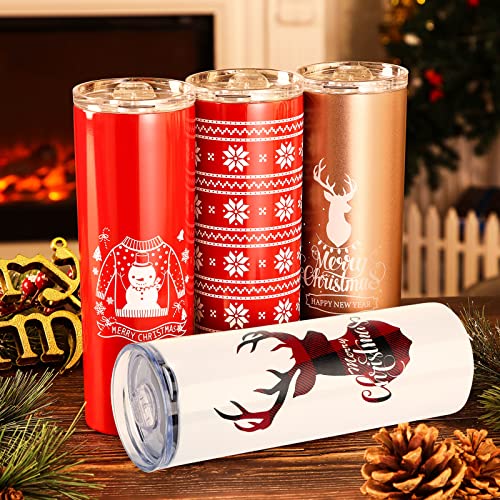 Maxdot 4 Pieces Christmas Tumbler Set Stainless Steel Christmas Mug Double Insulated Water Cup Vacuum Skinny Travel Tumbler For Lovers, 20 Oz With Lids Straws And Brushes (Adorable Style) #TOP4