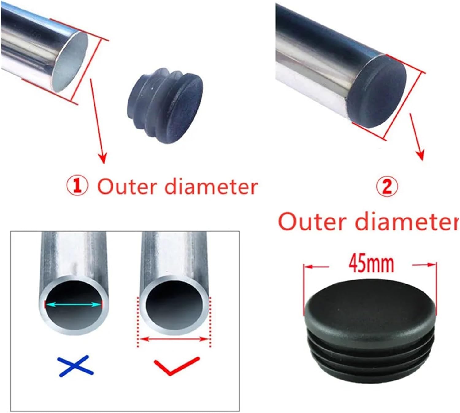 Plastic Hole Plug，Plastic Pipe Cover，Round Pipe Inner Plug 25mm Tube End Cap for Table Chair Leg Dust Cover Protector Pads Leveling Feet Furniture Accessories 10pcs (Color : 25mm) (Color : 58mm)