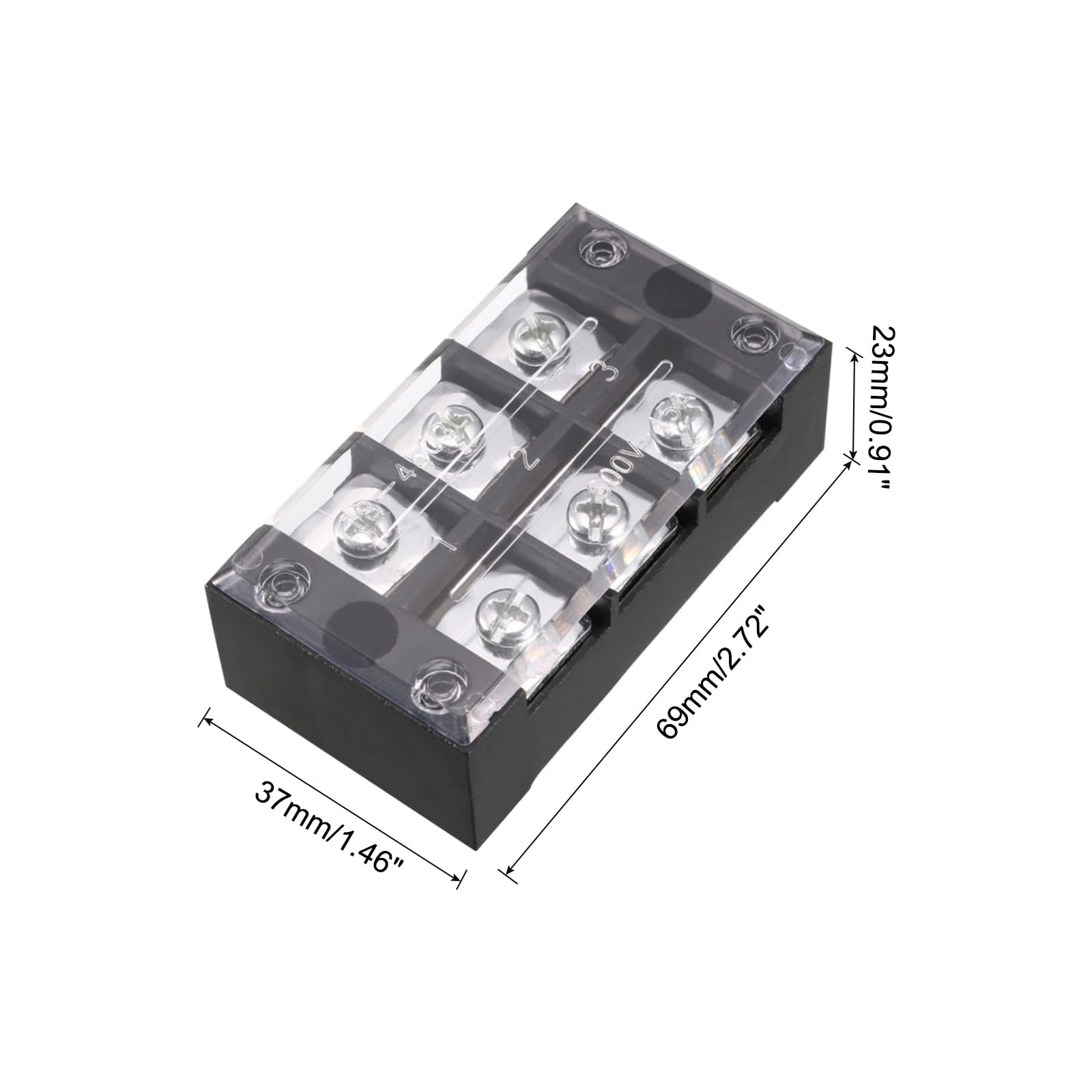 Rebower 3 Positions Dual Rows 600V 45A Terminal Strip Blocks Barrier Screws (with Cover) - Image 2