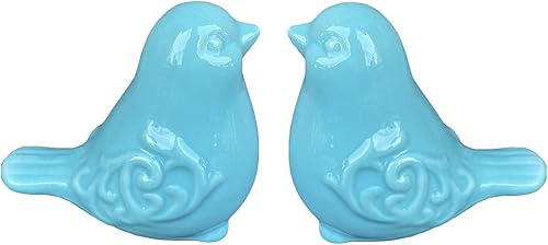 Miniatura 1 de Juego de 2 figuras decorativas de pájaro, estatua de pájaro de cerámica esmaltada, escultura de pájaro para decoración del hogar, jardín, boda o