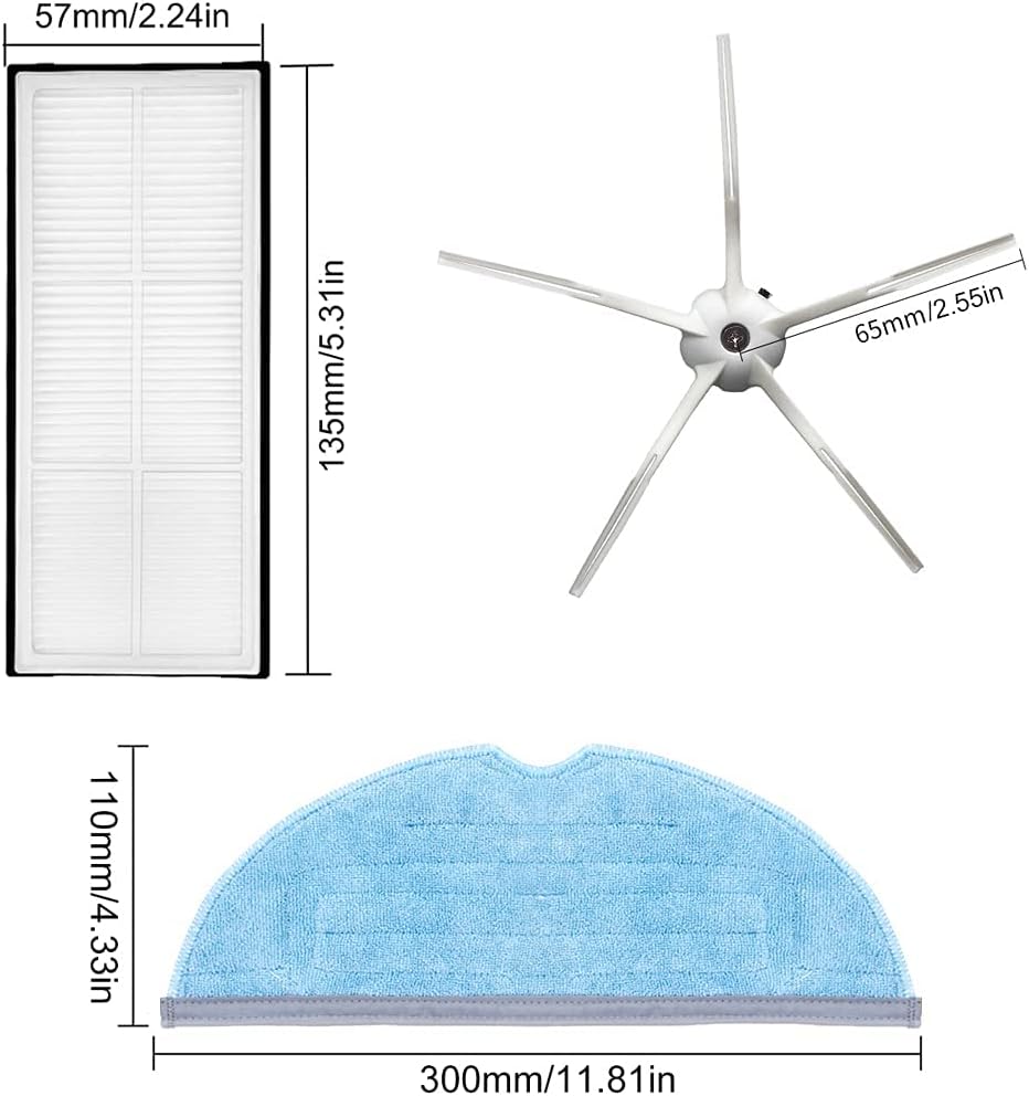 Replacement Kit for Xiaomi Roborock S7 T7S T7 Plus Vacuum Cleaner, Include 6 Side Brush, 4 Hepa Filter, 4 Mop Cloth (White)