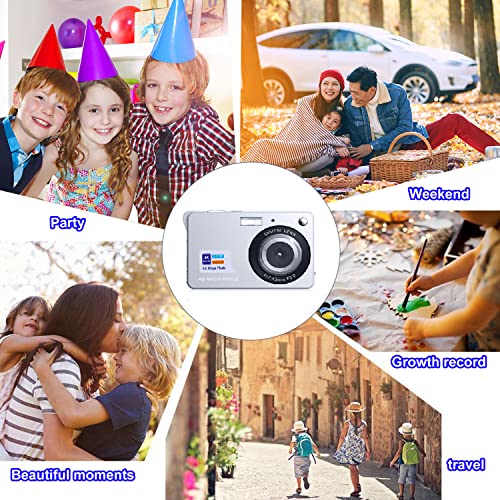 Digital Camera 4K Digital Camera Compact Camera 48Mp Youtube Camera Rechargeable 2.7 Inch 8X Digital Zoom Beginner Pocket Camera（Silver） #TOP5