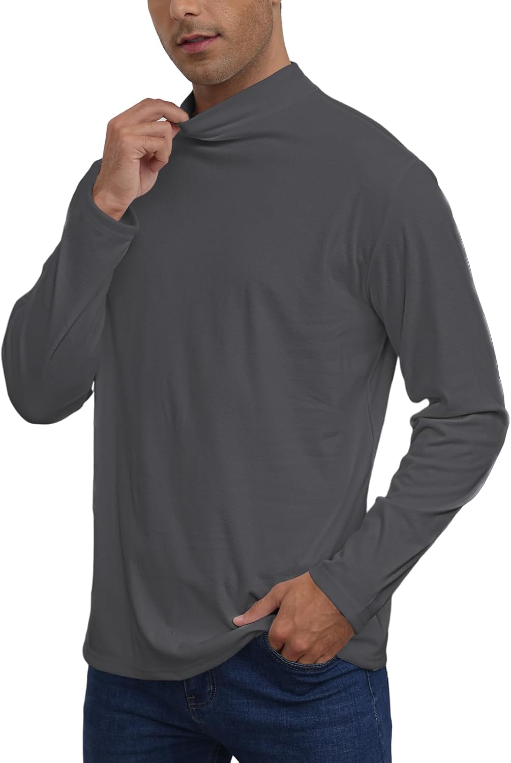 Mens Casual Mock Turtleneck T-Shirts Long Sleeve Thermal Stretchy Pullover Basic Lightweight Undershirt Sweater Tops - Image 2
