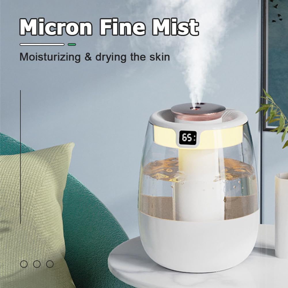 Humidificador de doble pulverización, humidificador de pantalla digital USB silencioso de 1 litro con 2 modos de niebla y luz nocturna para automóvil, oficina, hogar y habitación 7