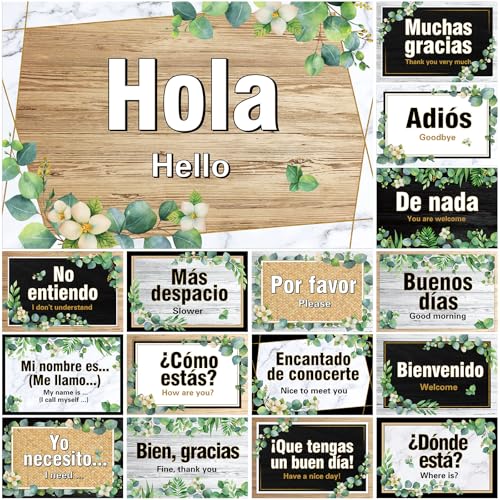 Sinload 16 peças de pôsteres espanhóis frases em espanhol decorações de sala de aula conjunto de qua