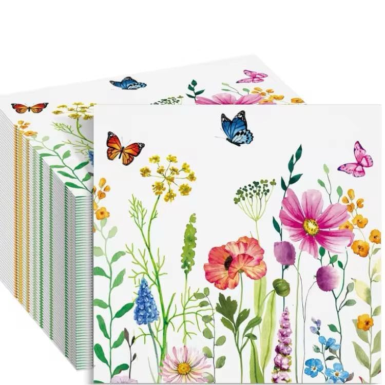 Spring Designer 3-Ply Decorative Paper Napkins | 20 Count | Colorful Floral Printed Napkins for Baby Showers, Birthday Parties, Picnics & Family Gatherings (2, Design 1)-picture-42