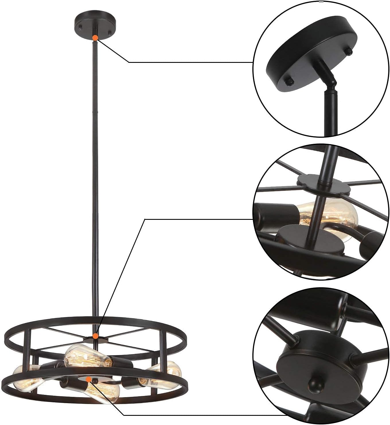 Authеntіс Crаzу Dеаlѕ Heircido 4-Lights Kitchen Island Light, Adjustable Height Round Farmhouse Light Fixture, 16.53'' Wide All Metal Pendant Lighting for Dining Room, Bedroom, Hallway, Entryway