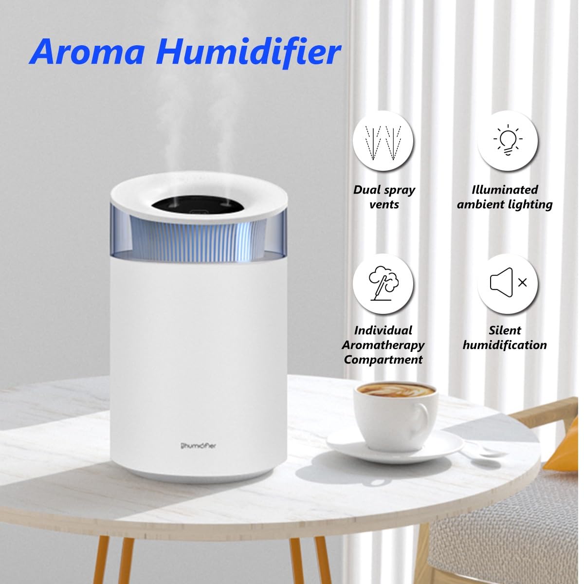 Humidificador USB de niebla fría, difusor de aire silencioso con iluminación ambiental, diseño pequeño para oficina, escritorio, dormitorio y hogar para un ambiente sereno