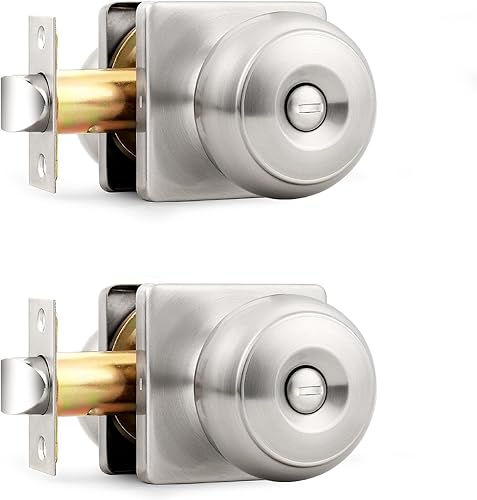 Miniatura 16 de Probrico - Perillas de puerta de níquel cepillado cuadradas, perilla de puerta de privacidad para dormitorio y baño, manijas de puerta