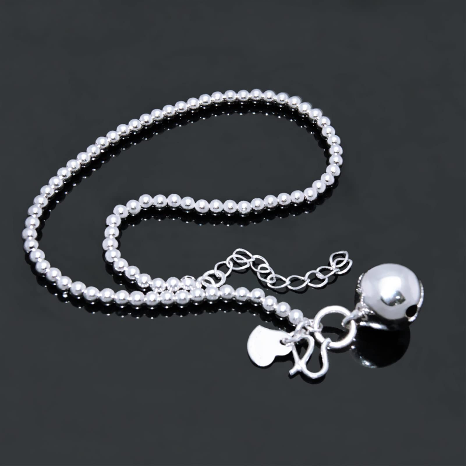 Fußkettchen Mode Sterling Silber Glocken Fußkettchen Niedlicher Strandfuß 27 cm Einfache Perlen Fußkettchen Armband Frauen Schmuck Geschenk Frauen Fußkettchen