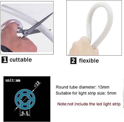 Miniatura 9 de Tubo de neón LED redondo de 360  de 5M, canal difusor de silicona, cinta de tubo flexible para exteriores, cubierta de tira de luz impermeable IP65,