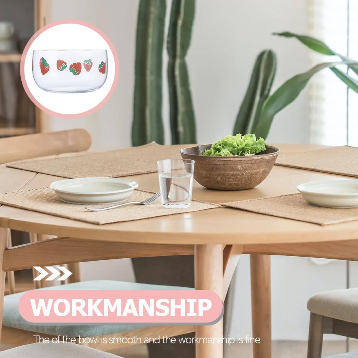 DOITOOL 4 Piezas Cuencos de Vidrio con Diseño de Fresas Bol para Ensalada y Postres Recipiente Transparente para Frutas para Cocina y Hogar Resistente y Decorativo