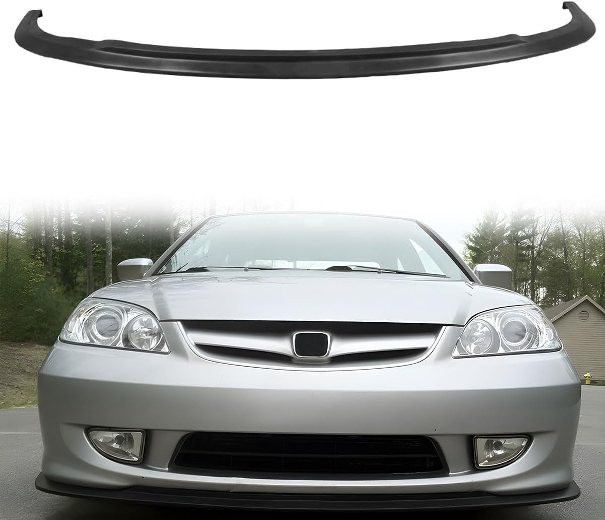 Front Bumper Lip Compatible with 2004-2005 Honda Civic Coupe & Sedan, Black Type A Style Polyurethane Front Lower Chin Spoiler Protector, 1 PC