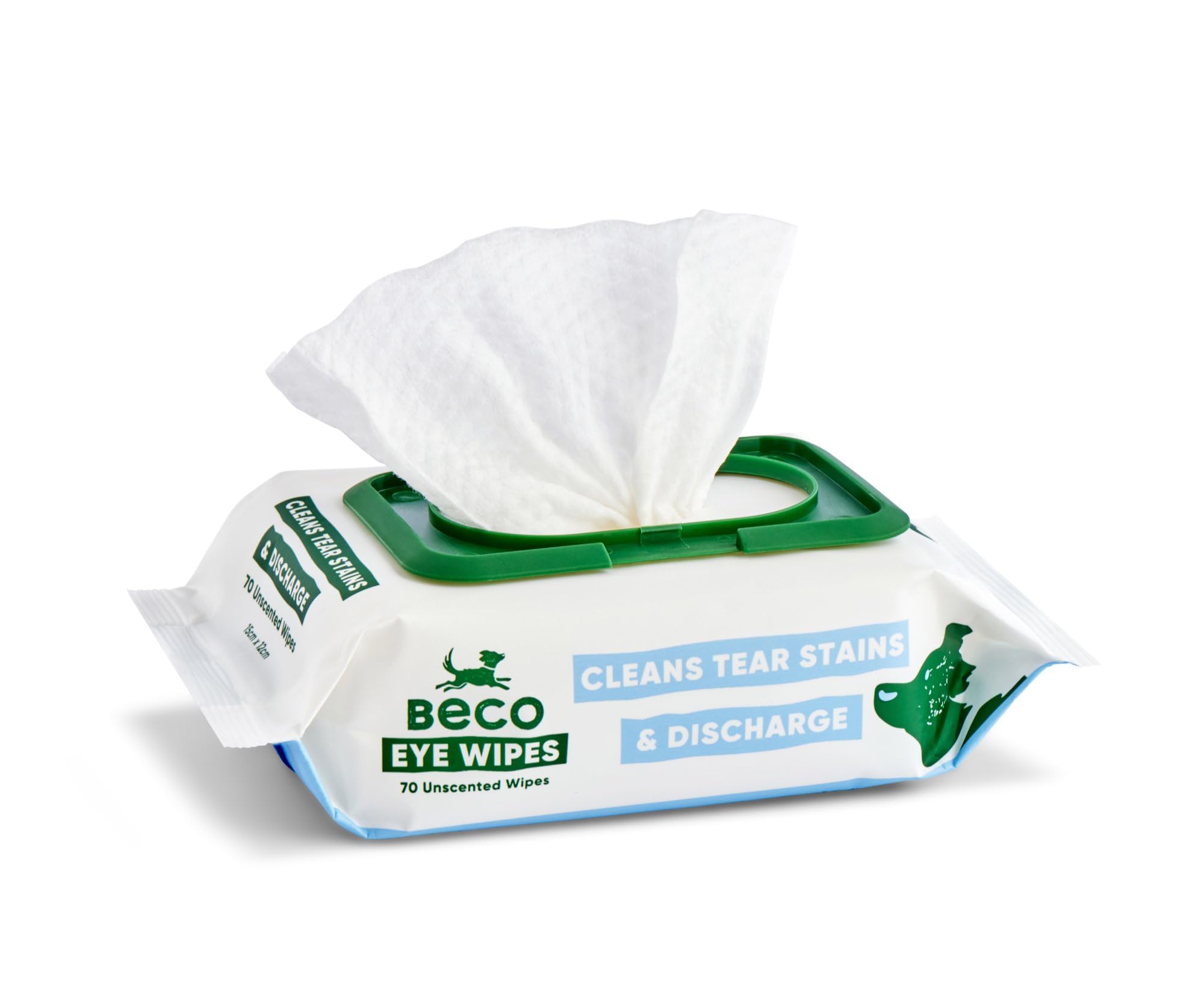 Beco Dog Eye Wipes - 1 Pack of 70, For Eye Discharge & Tear Stains, Gentle Cucumber & Chamomile Plant-Based Pet Grooming Wipes, Fragrance Free