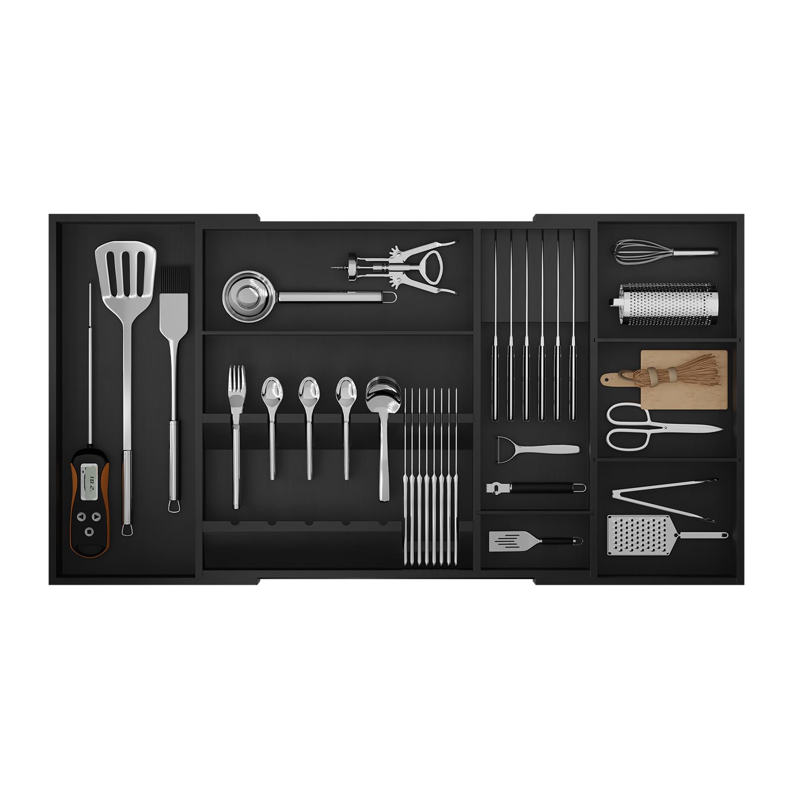 Landmok black bamboo expandable drawer organizer