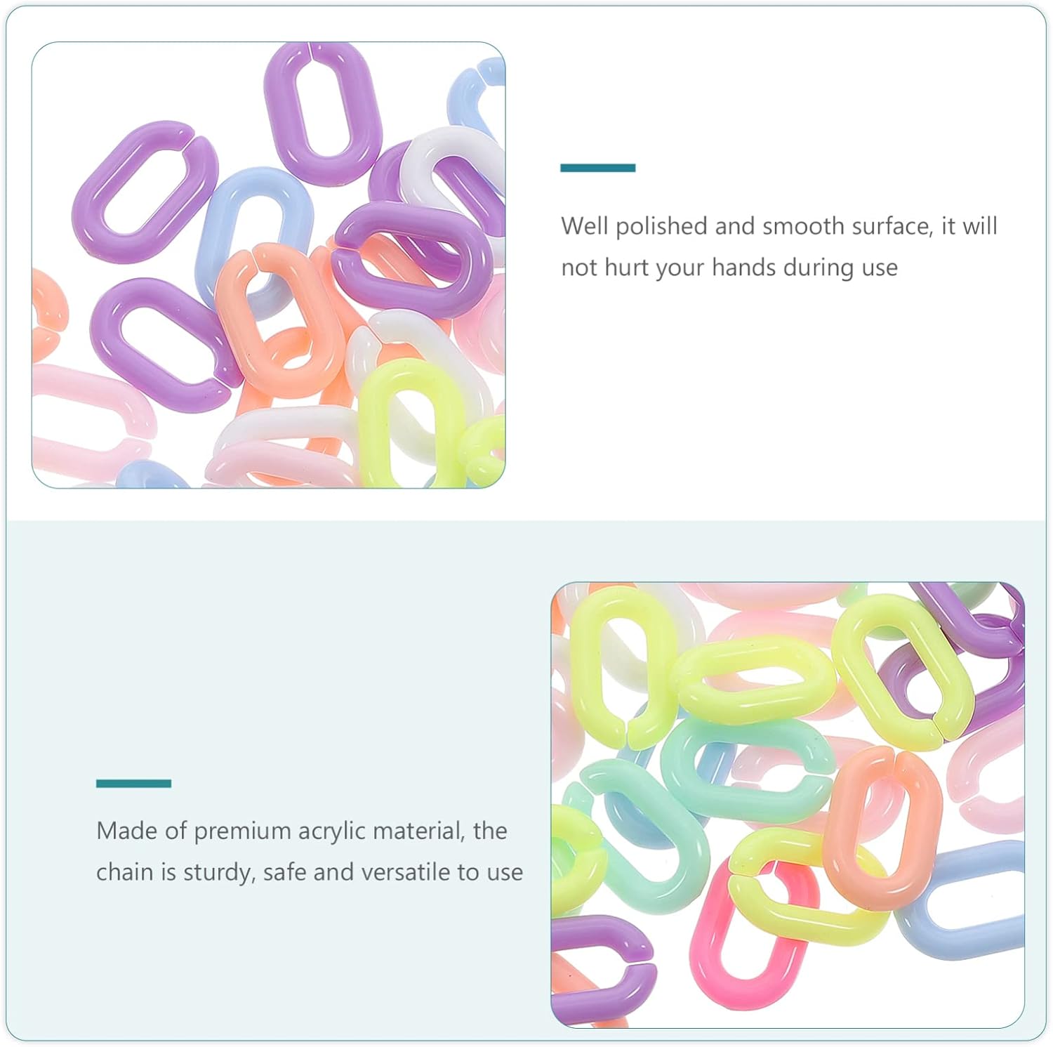 Kisangel 200pcs Acrylic Chain Link Rings, 0.55 inch Color Linking Rings, C-Clips Oval Connectors Chain for DIY Jewelry Opening Crafts - Image 3