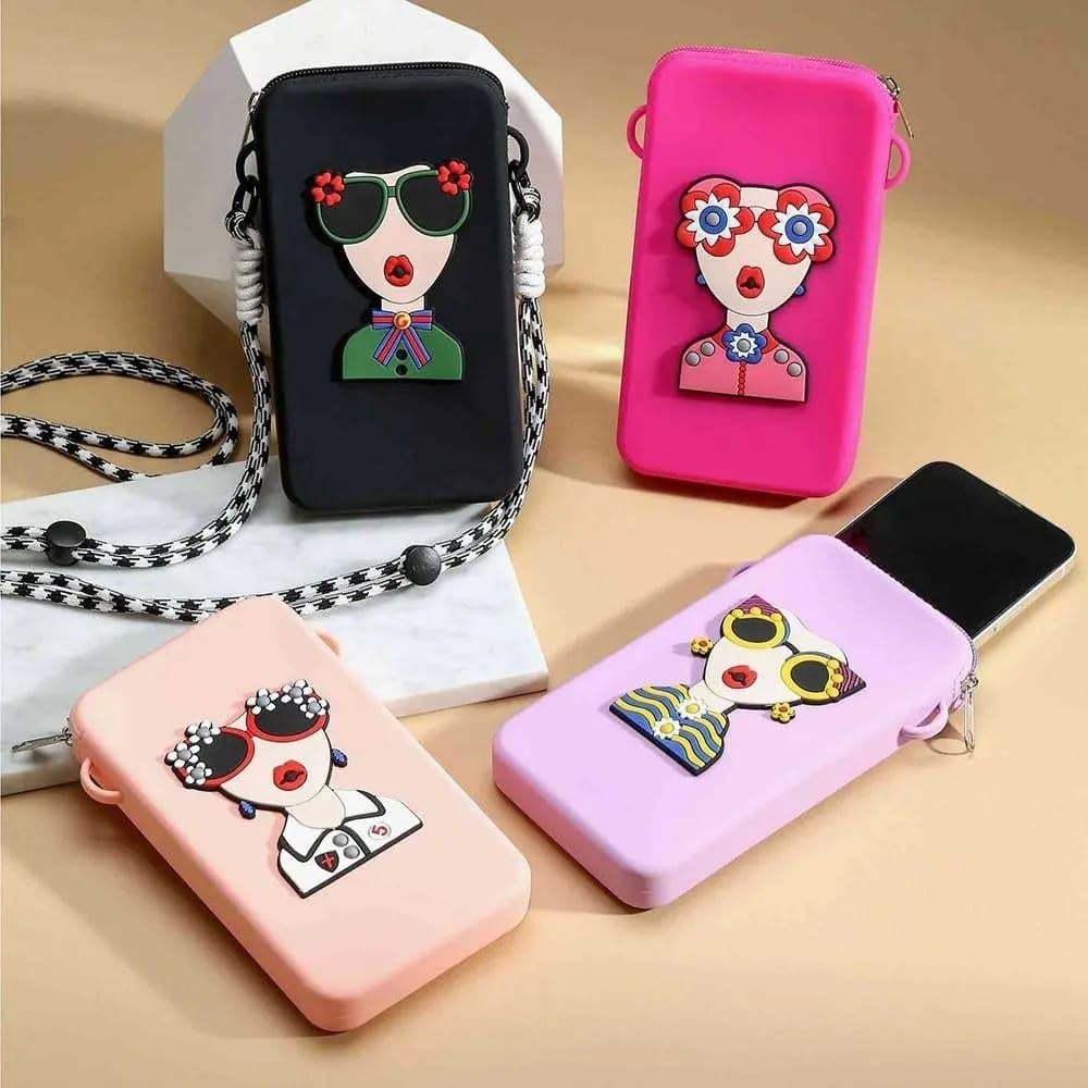 Silicone Phone Pouch Bag with Crossbody Lanyard Strap