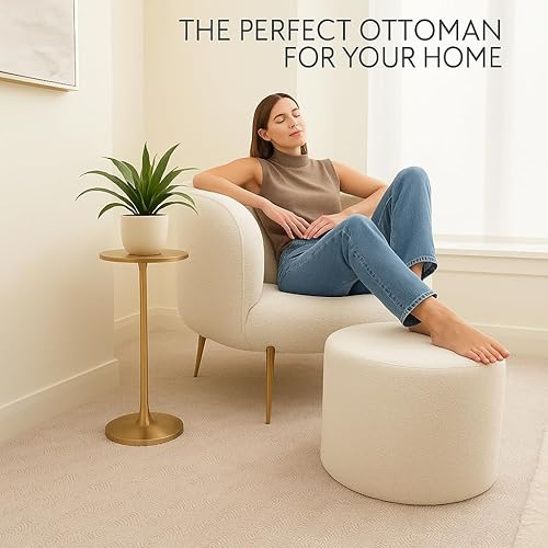 Miniatura 7 de Puf redondo otomano y reposapiés, reposapiés suave boucle otomanos para sala de estar, cómodos rellenos de esponja para sofá, escritorio, descansar