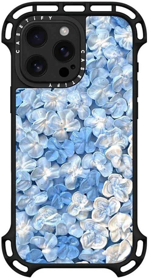 CASETiFY Ultra Bounce Case for iPhone 16 Pro Max [Shockproof / 32.8 ft. 10X Military Grade Drop Protection/Compatible with Magsafe] - Blue Hydrangea - Clear Black