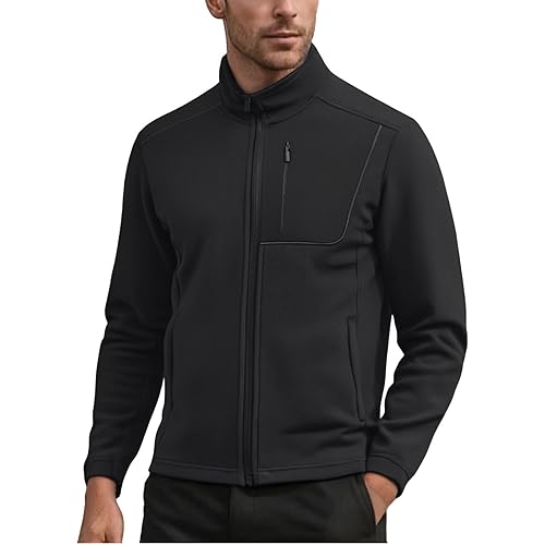 Ruziyoog Mens Softshell Jacket Lightweight Zip Up Windproof Outdoor Hiking Running Travel Stand Collar Coat