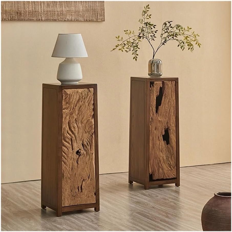 Plant Shelf, Chinese Antique Style Plant Display Base, Wood Bilayer Cabinet Household Decorative Rack