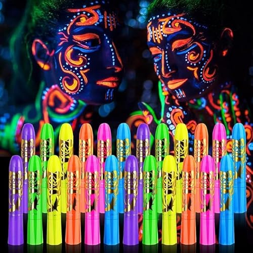 Ausbond 24 Peças de Tinta Corporal Que Brilha Na Luz, Tinta Corporal Que Brilha No Escuro, Bastões L