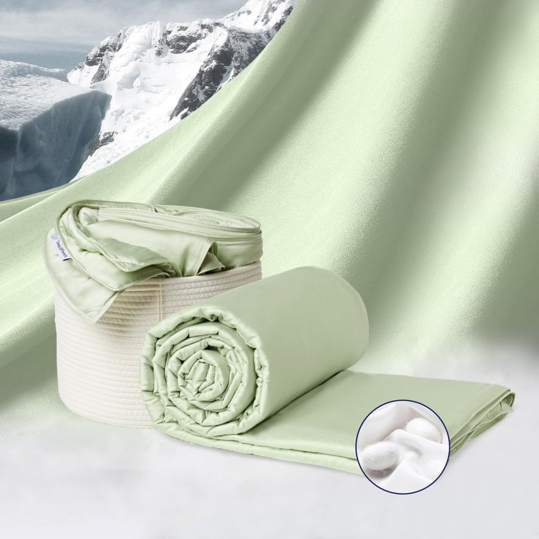 Vesta Washable Silk Lightweight Comforter, Cooling Blanket for Hot Sleepers, 100% Long Staple Mulberry Silk, Moisture & Thermal Control for Summer Use (Ivory Slate, Full/Queen 90'' X 90'')